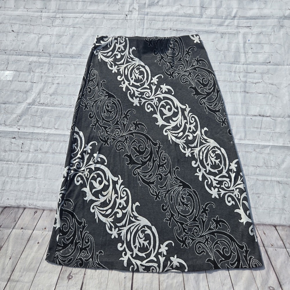 Vtg 90's Y2k Ice grey black Tribal Grunge maxi Slip Skirt Xl Whimsigoth Goth